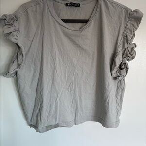 Zara Light Gray Ruffle Sleeve Top